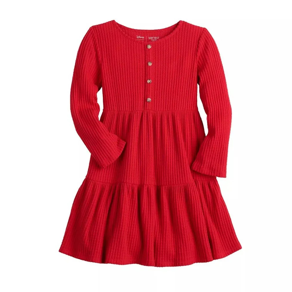 Girls Tiered Henley Long Sleeve Dress